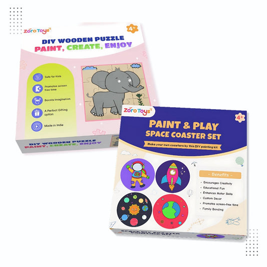 Space theme Coasters & Elephant Puzzle Combo Painting Kit