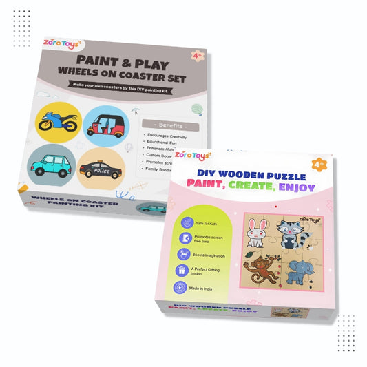 Vehicles Coasters & Animals Puzzle Combo Painting Kit