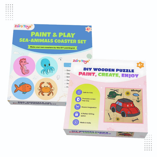 Sea Animals Coasters & Vehicles Puzzle Combo Painting Kit