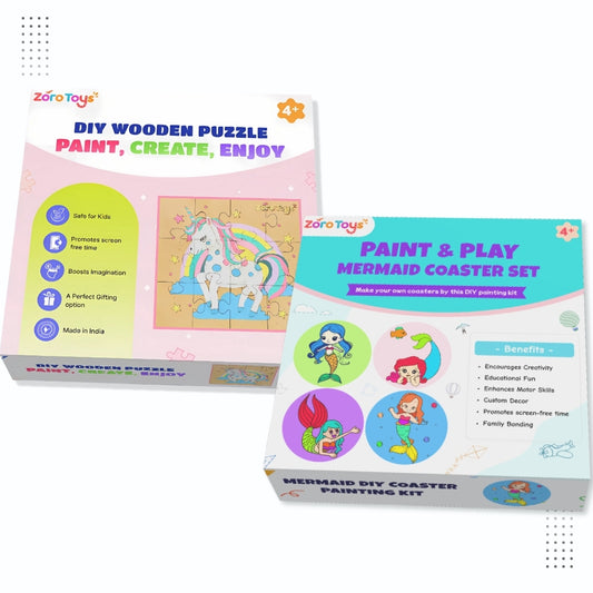 Mermaid Coasters & Unicorn Puzzle Combo Painting Kit